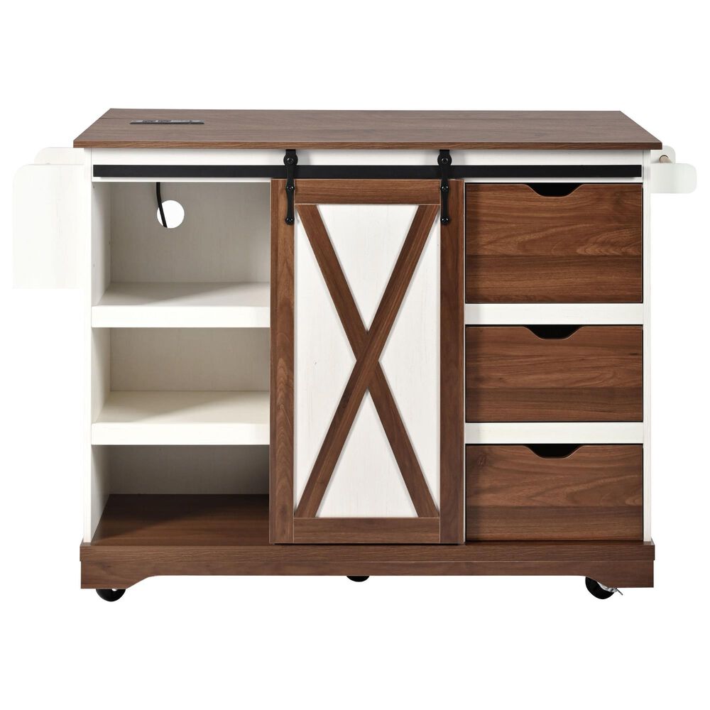 HOMLUX 56" Kitchen Island with Drop Leaf in White, , large