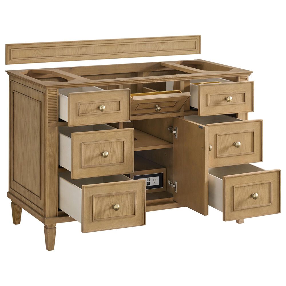 James Martin Vanities Lorelai 48" Single Bathroom Vanity in Light Natural Oak with 3 cm Eternal Jasmine Pearl Silestone Top, Rectangular Sink and FreePower Wireless Charger, , large