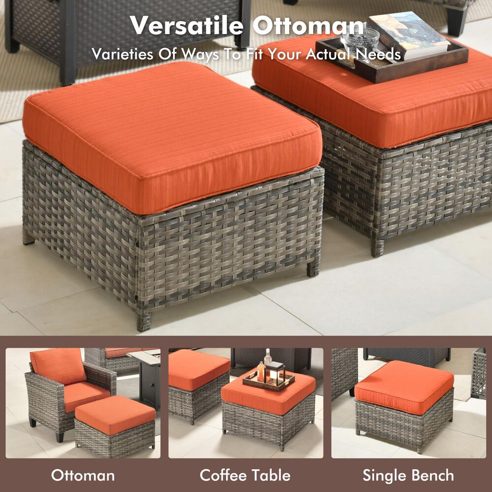 HOMLUX 7-Piece Patio Conversation Set with Rocking Chairs and Fire Pit Table in Orange Red, , large