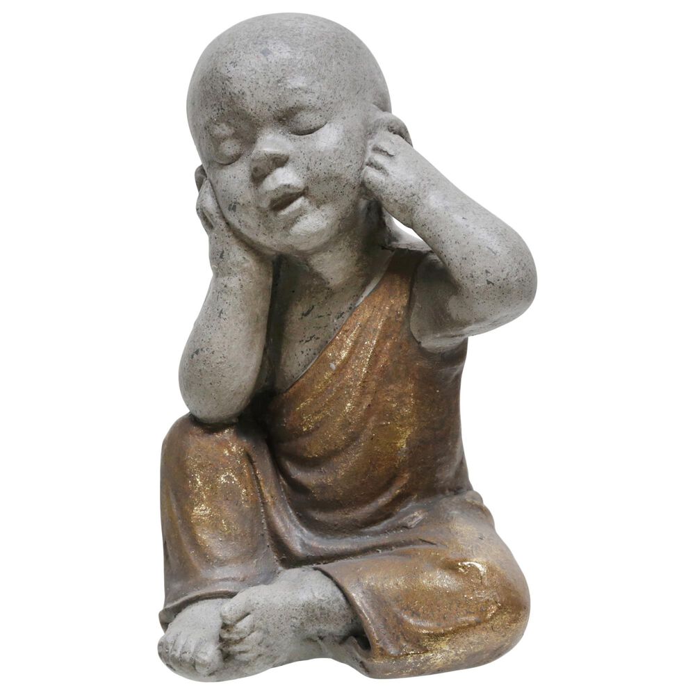 Sagebrook Home 12" No Hear Baby Monk Figurine in Gray, , large