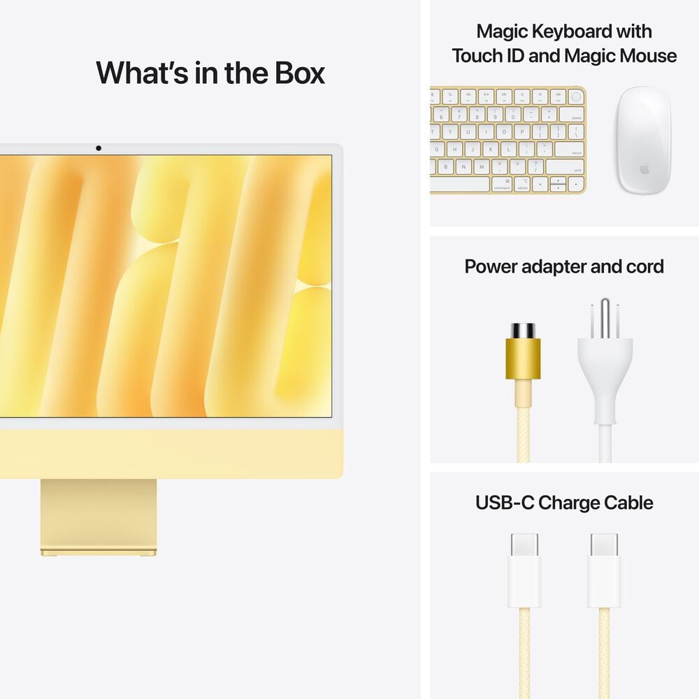 Apple 24-Inch iMac with Retina 4.5K display: Apple M4 Chip with 10-core CPU and 10-core GPU 16GB Unified Memory, 512GB SSD in Yellow &#40;Latest Model&#41;, , large
