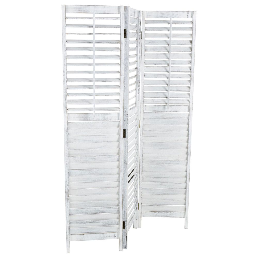 Maple and Jade 3-Panel Shutter Top Partition Room Divider Screen in Washed White and Gray, , large