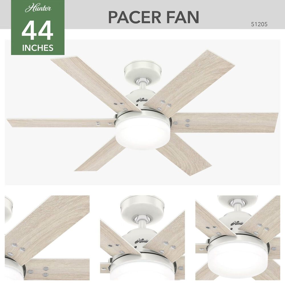 Hunter Pacer 44&quot; Ceiling Fan with LED Lights in Fresh White, , large