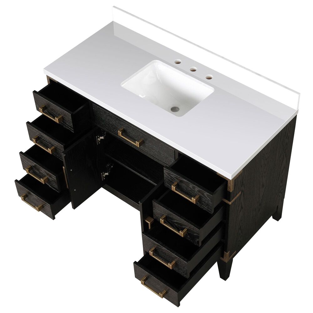 Lexora Home Laurel 48&quot; Single Bathroom Vanity in Black Oak with White Quartz Top and Rectangular Sink, , large