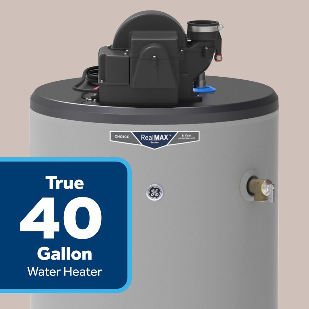 GE Appliances RealMAX Choice 40-Gallon Short Natural Gas Power Vent Low-NOx Water Heater in Gray, , large