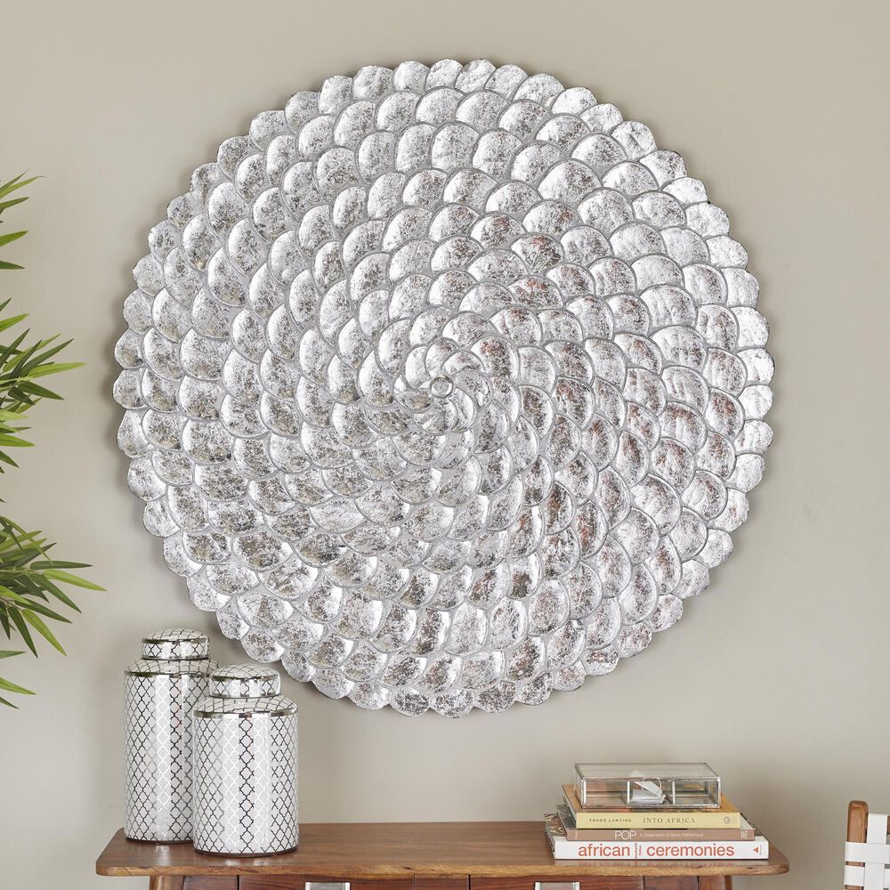 Maple and Jade 47&quot; x 47&quot; Round Plate Carved Radial Home Wall Decor in Silver, , large