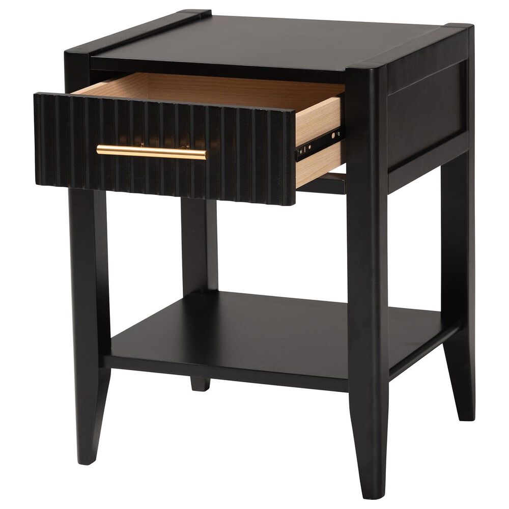 Baxton Studio Primrose 1-Drawer Nightstand in Black, , large