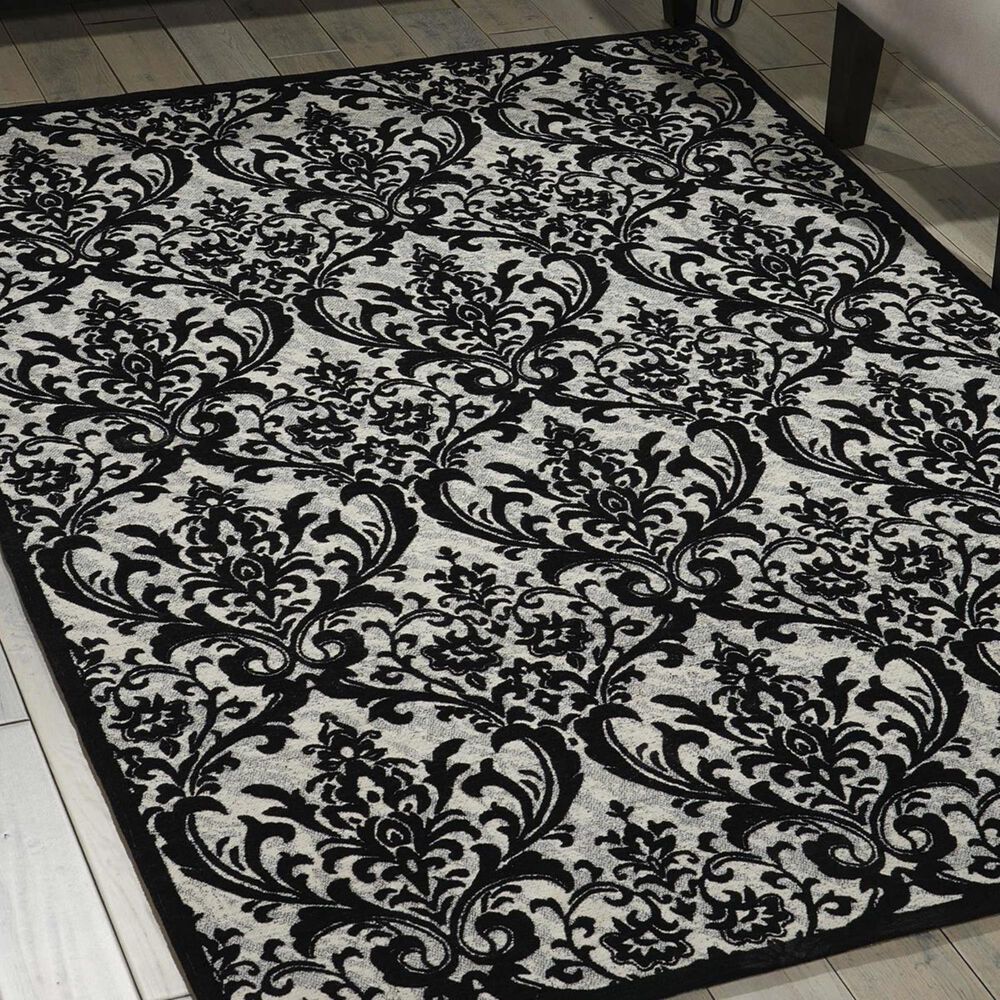 Nourison Damask DAS02 8&#39; x 10&#39; Black and White Area Rug, , large