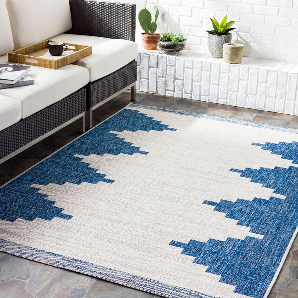 Surya Eagean EAG-2355 Dark Blue, Off-White, Navy and Pale Blue 8&#39;10&quot; x 12&#39; Indoor/Outdoor Area Rug, , large