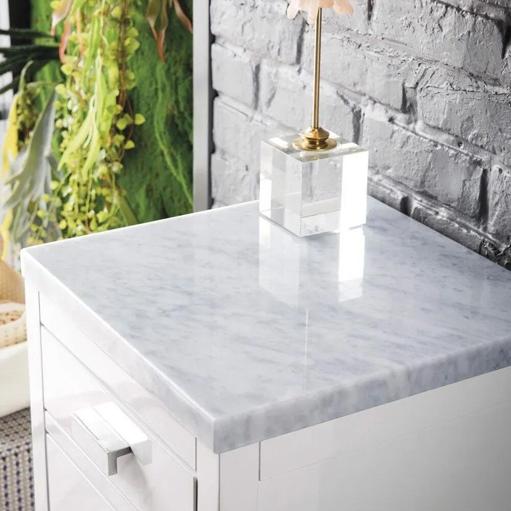 James Martin Vanities Addison 15&quot; Base Cabinet in Glossy White with Carrara White Marble Top, , large