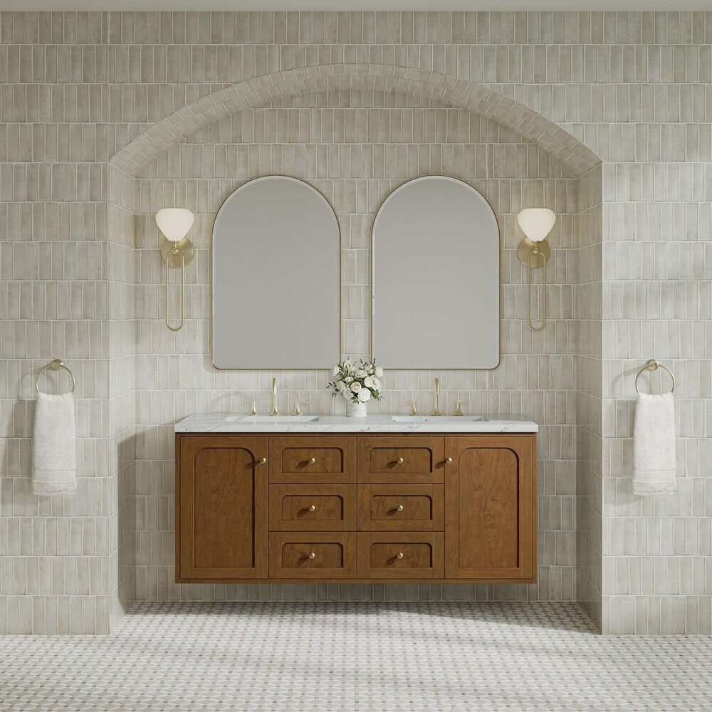 James Martin Laurent 60" Double Bathroom Vanity in Honey Oak with 3 cm Ethereal Noctis Silestone Top and Rectangular Sinks, , large