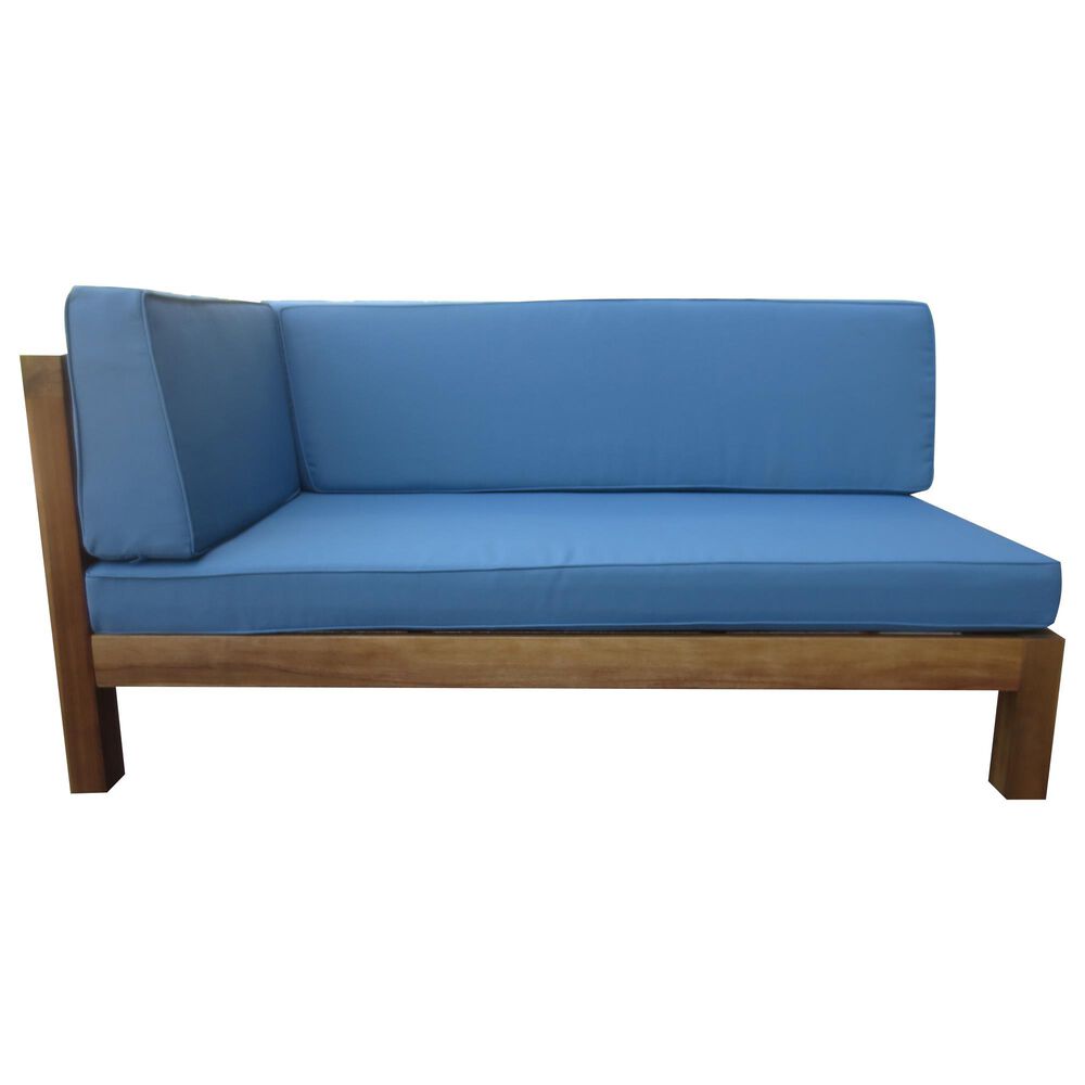 Noble House Oana 4-Piece Patio Sectional Set with Blue Cushion in Teak Brown, , large