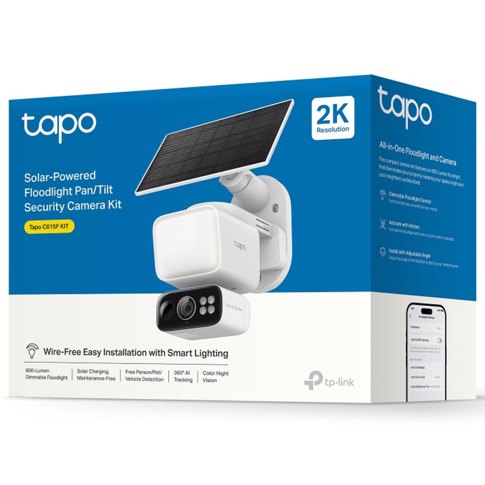 TP-Link Solar Powered Floodlight Pan Tilt Security Camera Kit in White, , large
