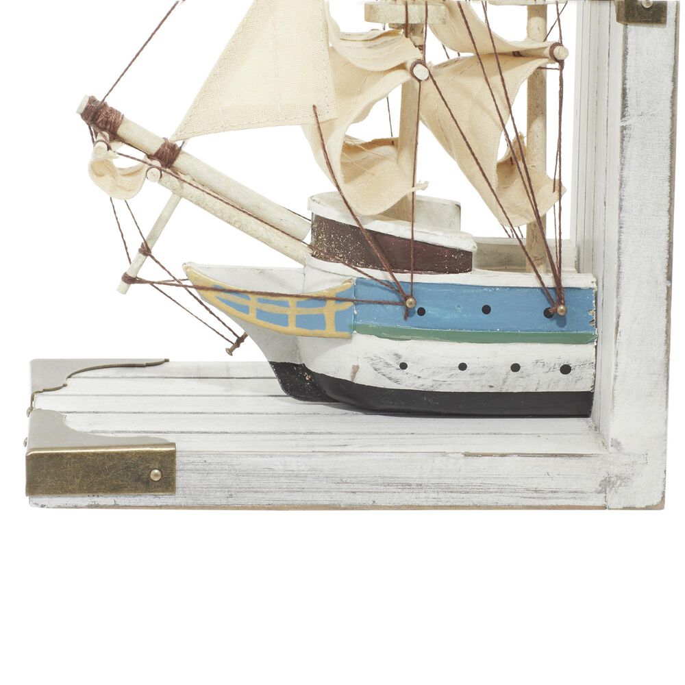Maple and Jade Coastal Sail Boat Bookends in White Washed, Gold and Blue &#40;Set of 2&#41;, , large