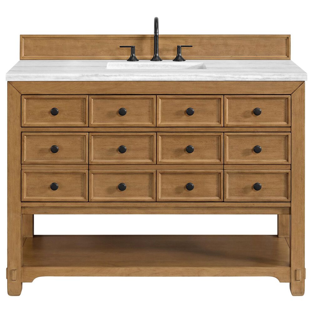 James Martin Malibu 48&quot; Single Bathroom Vanity in Amber Birch with 3 cm Arctic Fall Solid Surface Top and Rectangular Sink, , large