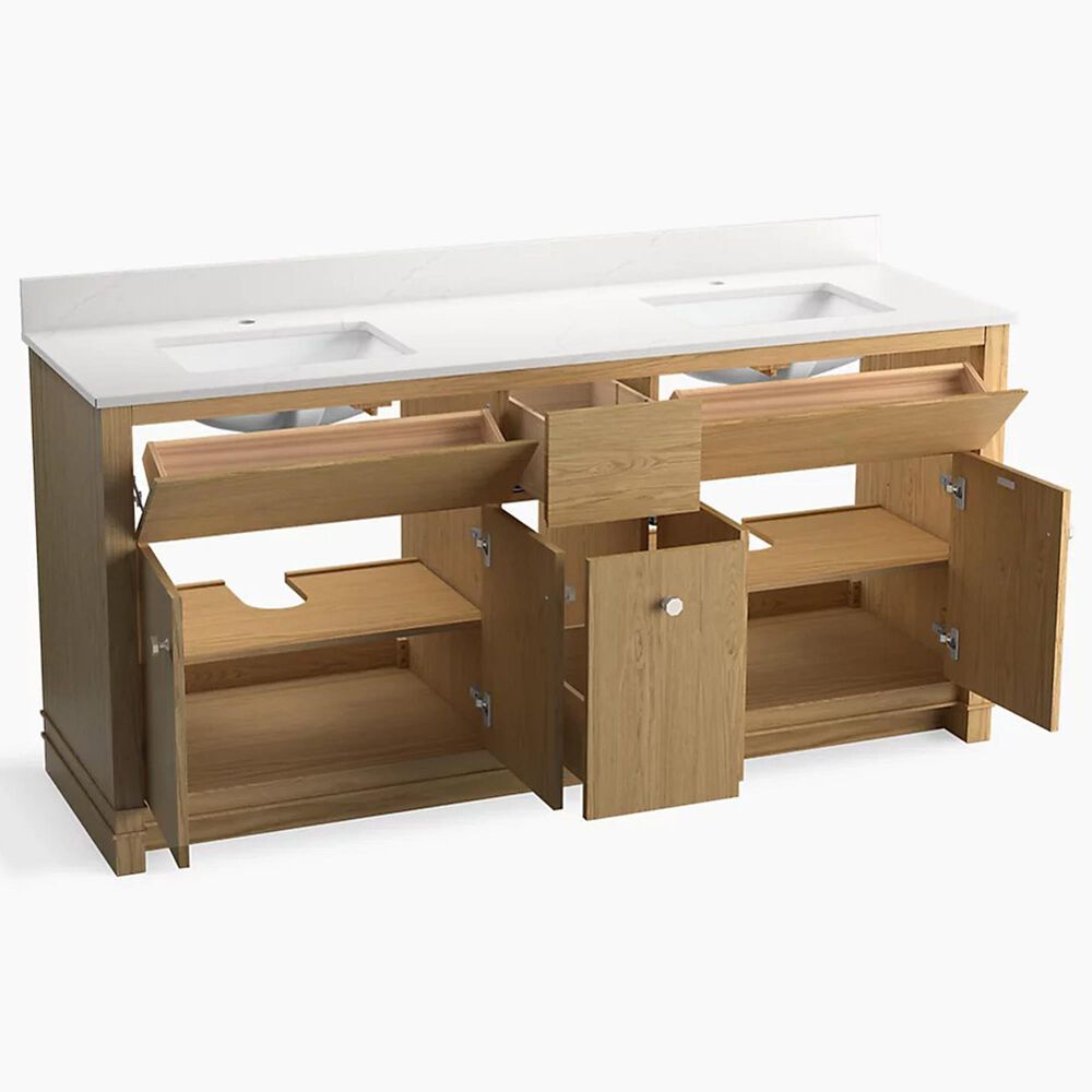 Kohler Alouette 72" Double Bathroom Vanity in Light Oak with 2 cm White Quartz Top and Rectangular Sinks, , large