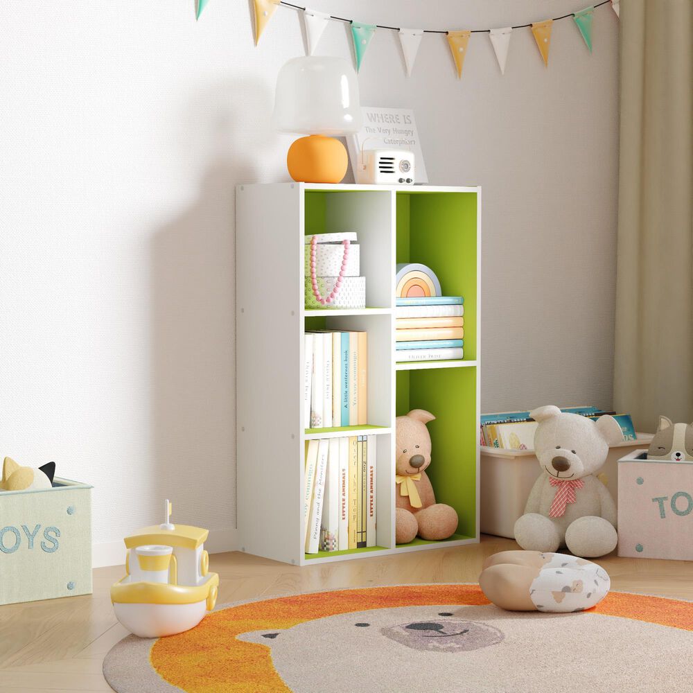 HOMLUX 5-Cube Reversible Storage Bookshelf in White and Green, , large