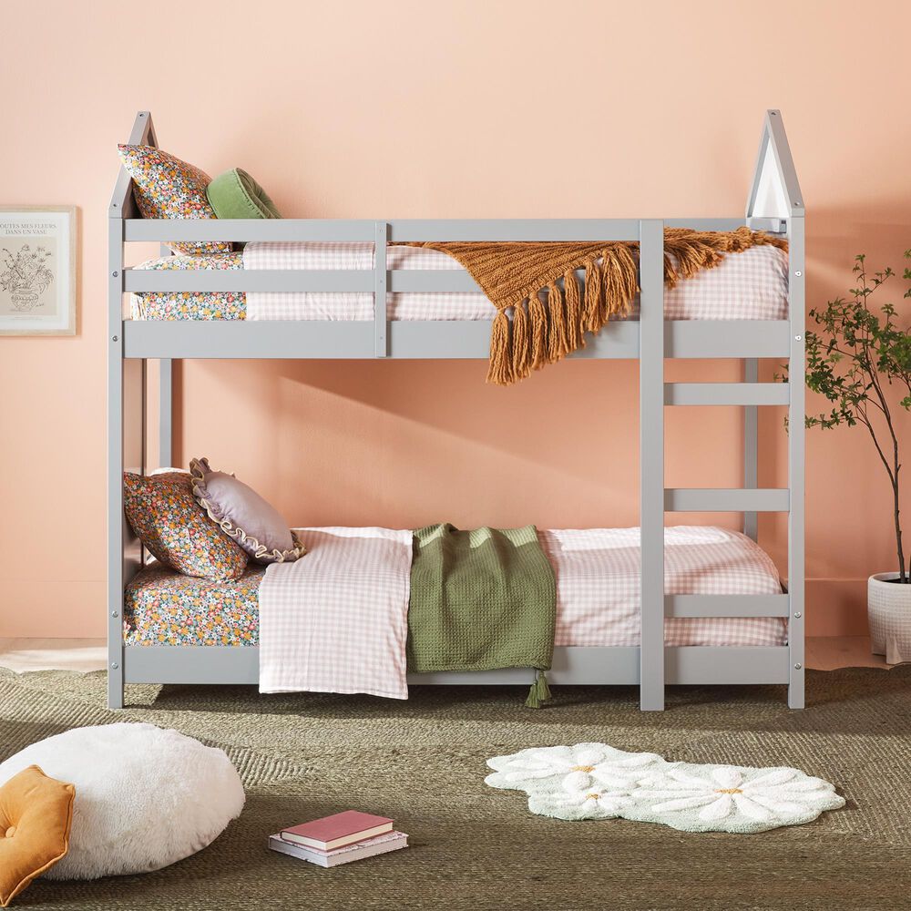 Walker Edison Skyler Twin over Twin Bunk Bed in Grey, , large