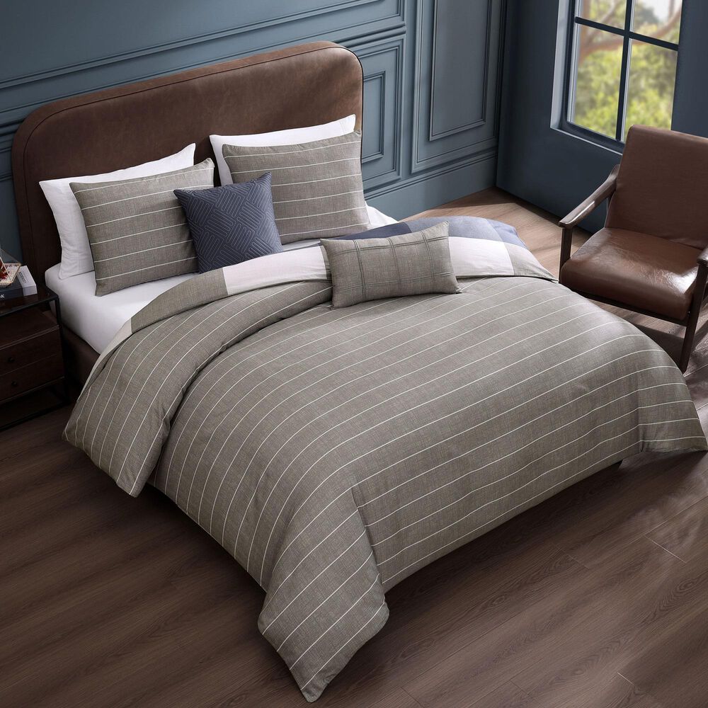 Bebejan 5-Piece Queen Checkered Comforter Set in Navy and Tan, , large