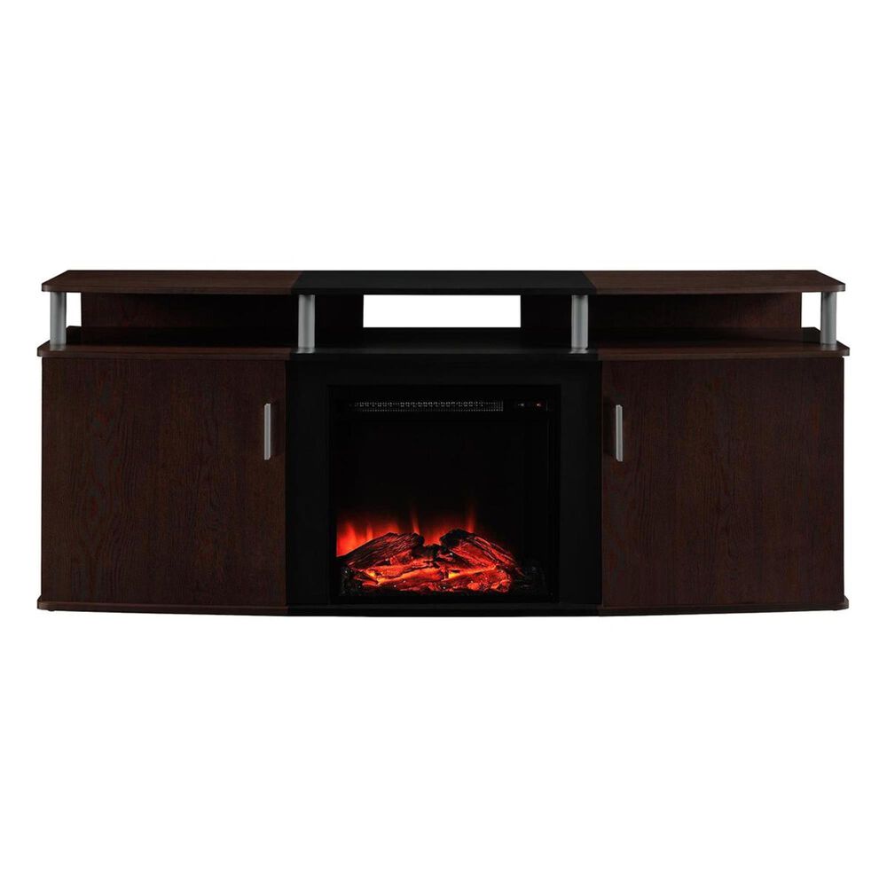 DHP Carson 63" Fireplace TV Console in Cherry and Black, , large