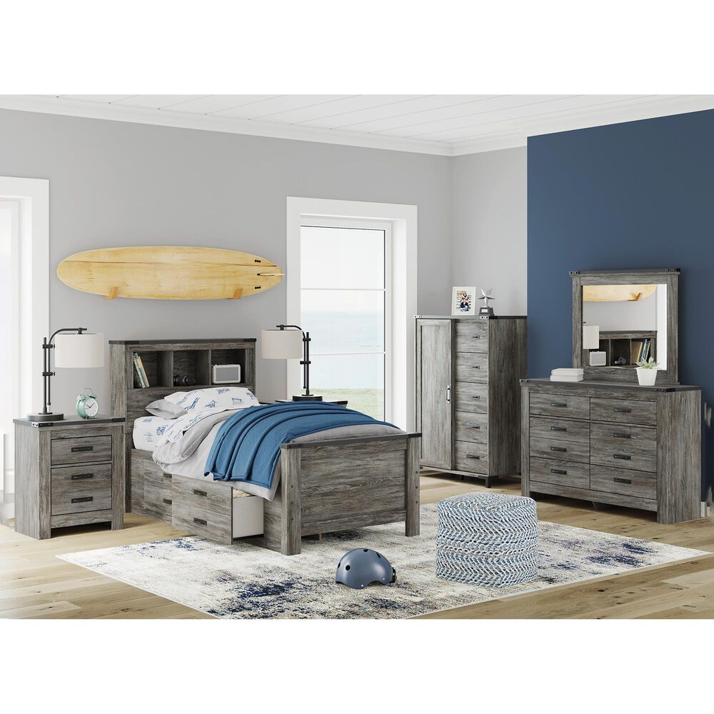 Ashley Frandern 5-Piece Twin Bookcase Storage Bedroom Set in Rustic Warm Gray, , large