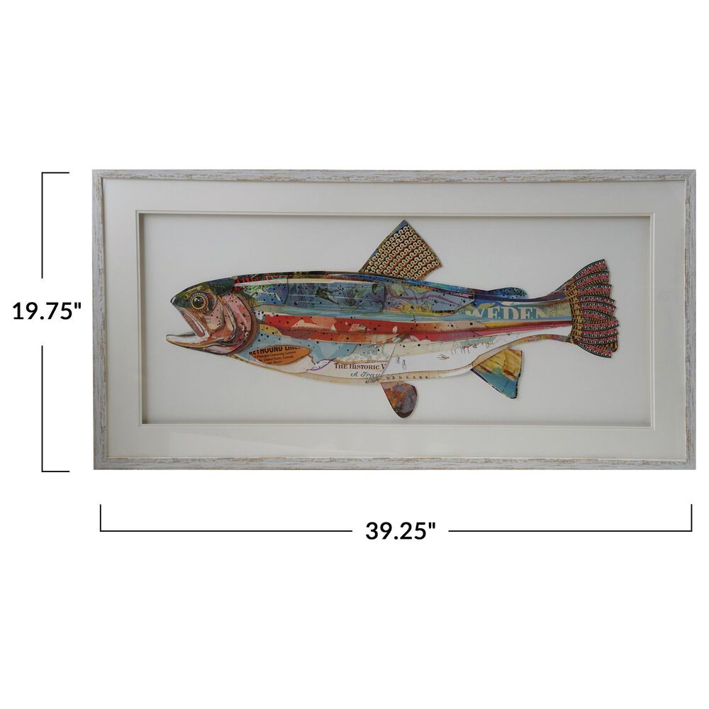 Creative Coop Shoreline 39.25" x 19.75" Paper Collage Fish Framed Wall Decor in Multicolor, , large