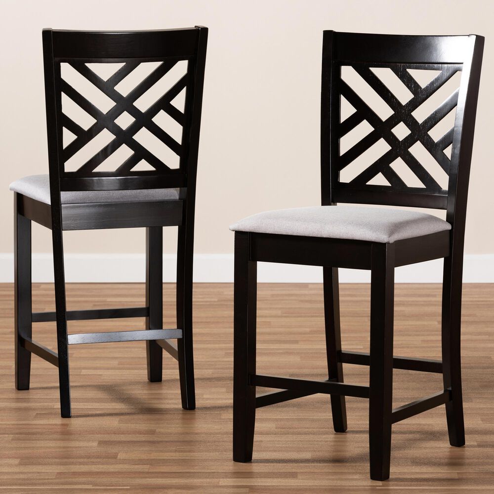 Baxton Studio Caron Counter Height Pub Chair with Gray Cushion in Espresso Brown (Set of 2), , large