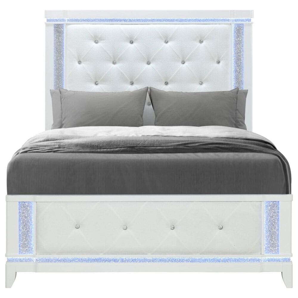 Global Furniture USA Alina Queen Panel Bed with LED in White, , large