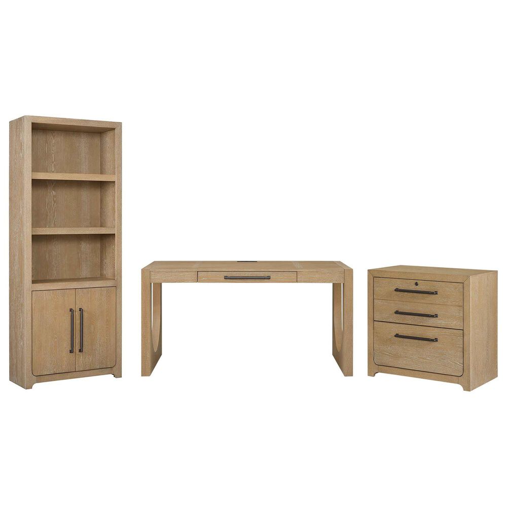 Wycliff Bay Canyon Drive 3-Piece Writing Desk with Bookcase and Lateral File Set in Natural Oak, , large