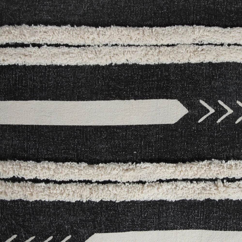 LR Home 18" Square Striped Pouf in Black and White, , large