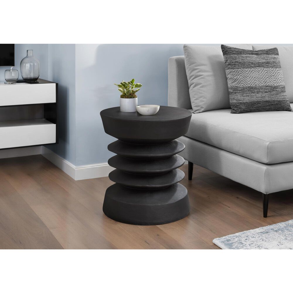 Hearth and Haven Outdoor Round Side Table with Coil-Inspired Pedestal Base in Black, , large
