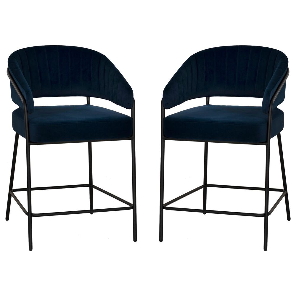 Linon Home Decor Prestwick Counter Stool with Navy Cushion in Black (Set of 2), , large