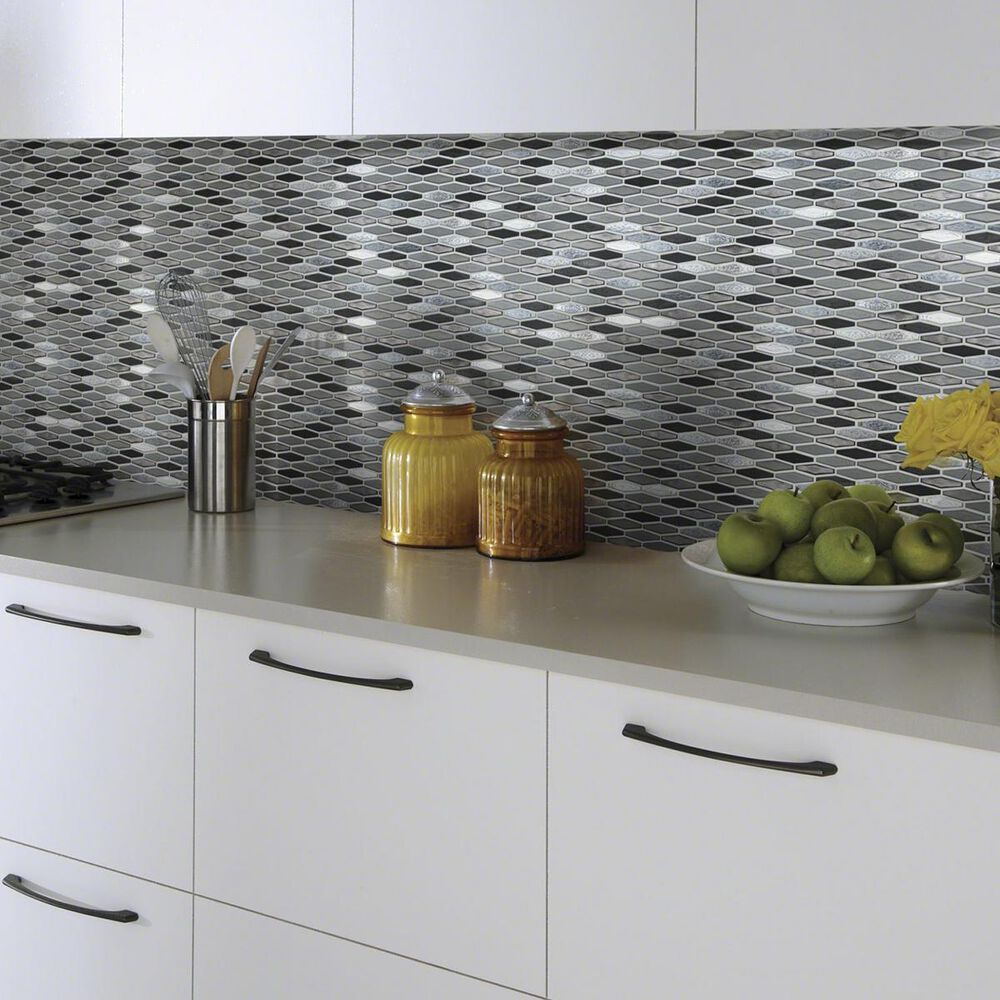 Shaw Molten Stretch Hexagon Obsidian 11.77" x 11.81" Glass Mosaic Sheet, , large