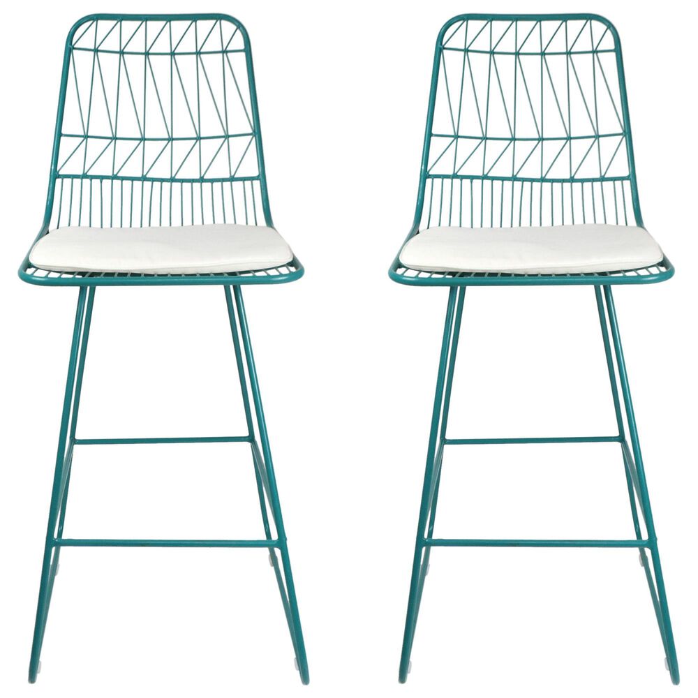 Hearth and Haven Niez Outdoor Counter Stool with Ivory Cushion in Teal &#40;Set of 2&#41;, , large