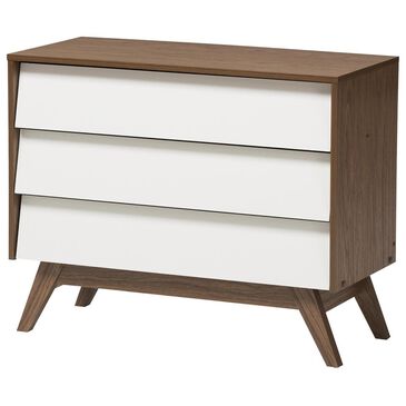 Baxton Studio Hildon 3 Drawer Storage Chest in White/"Walnut" Brown, , large