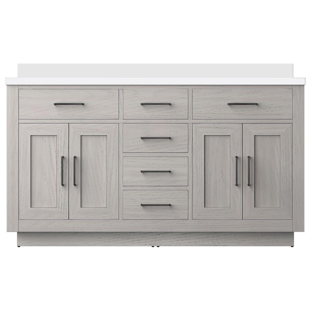 Lexora Home Abbey 60&quot; Double Bathroom Vanity in White Oak with 2 cm White Cultured Marble Top and Rectangular Sinks, , large