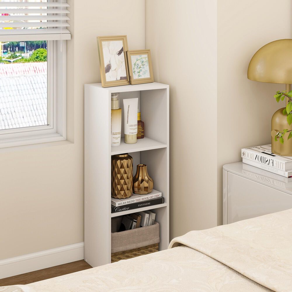 HOMLUX 3-Tier Bookcase with Decorative Open Shelves in White, , large