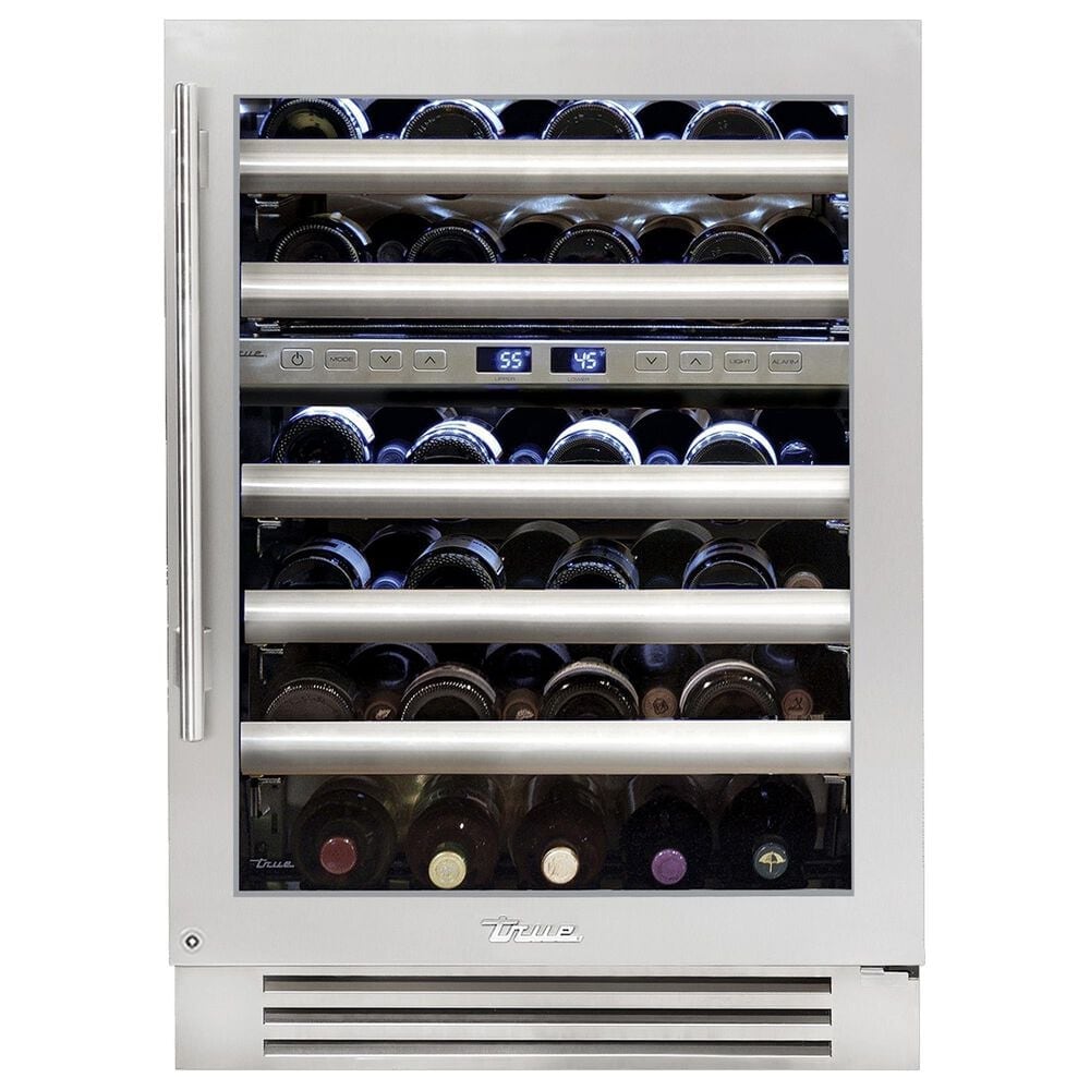 True Residential 5.52 Cu. Ft. Dual Zone Undercounter Wine Cabinet with Right Hinge and Glass Door in Stainless Steel, , large