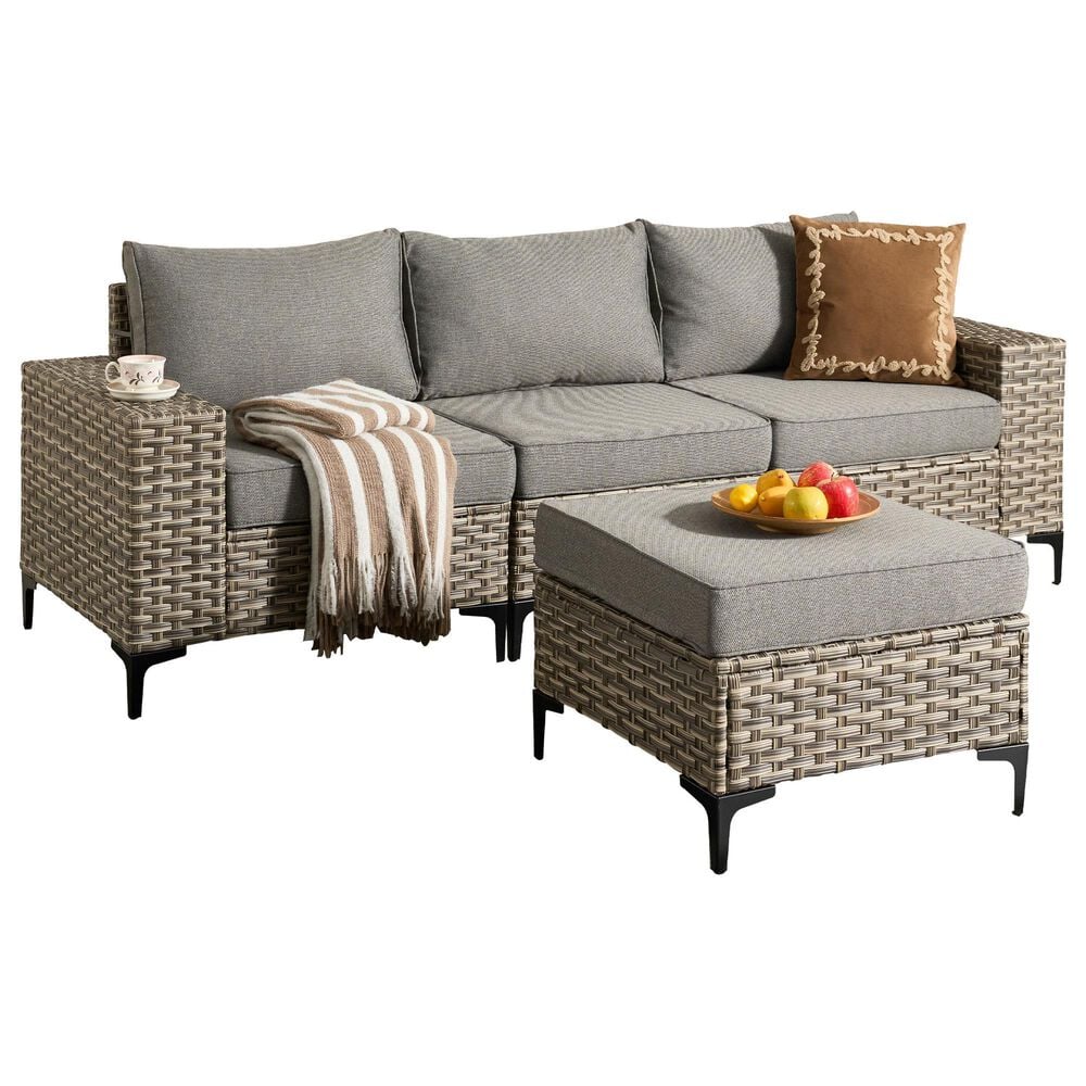 HOMLUX 4-Piece Patio Modular Sofa and Ottoman Set in Dark Gray, , large