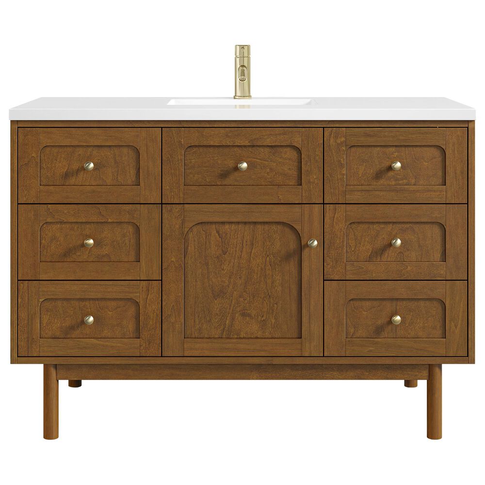 James Martin Laurent 48" Single Bathroom Vanity in Honey Oak with Single Hole 3 cm White Zeus Silestone Top and Rectangular Sink, , large