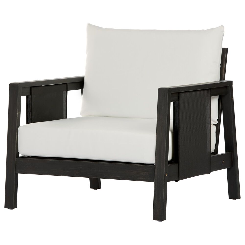HOMLUX Outdoor Club Chair with Black Textilene Accents in White, , large