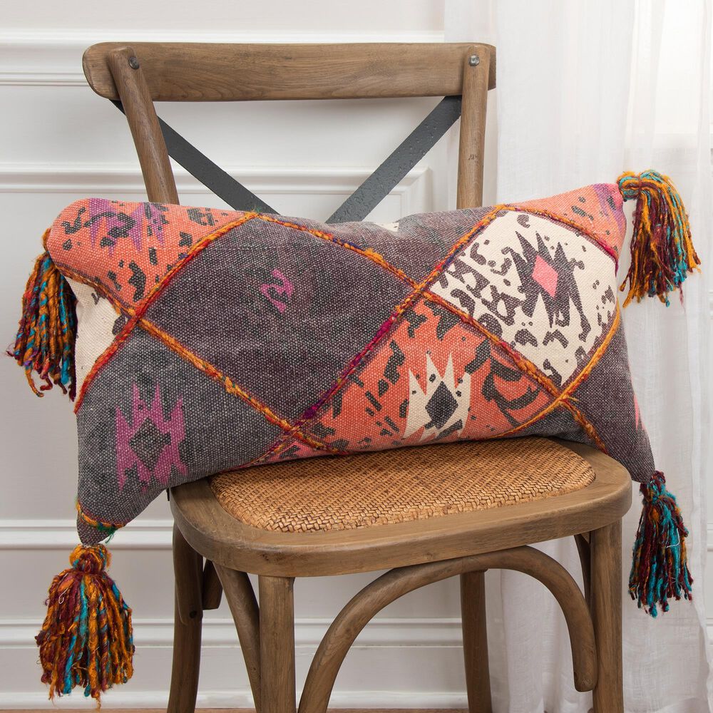 Rizzy Home Geometric 14" x 26" Pillow Cover in Rust, , large