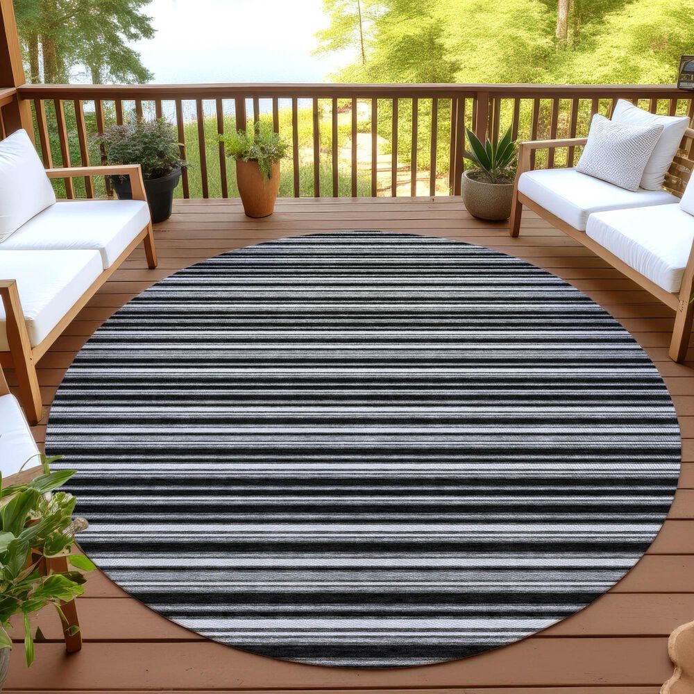 Dalyn Rug Company Soft Essentials Striped Black 8' Round Indoor/Outdoor Area Rug, , large