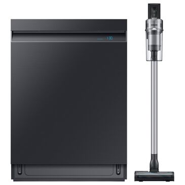 Samsung 2-Piece 24" Built-In Pocket Handle Dishwasher in Black Stainless Steel with Jet 75+ Cordless Stick Vacuum, , large