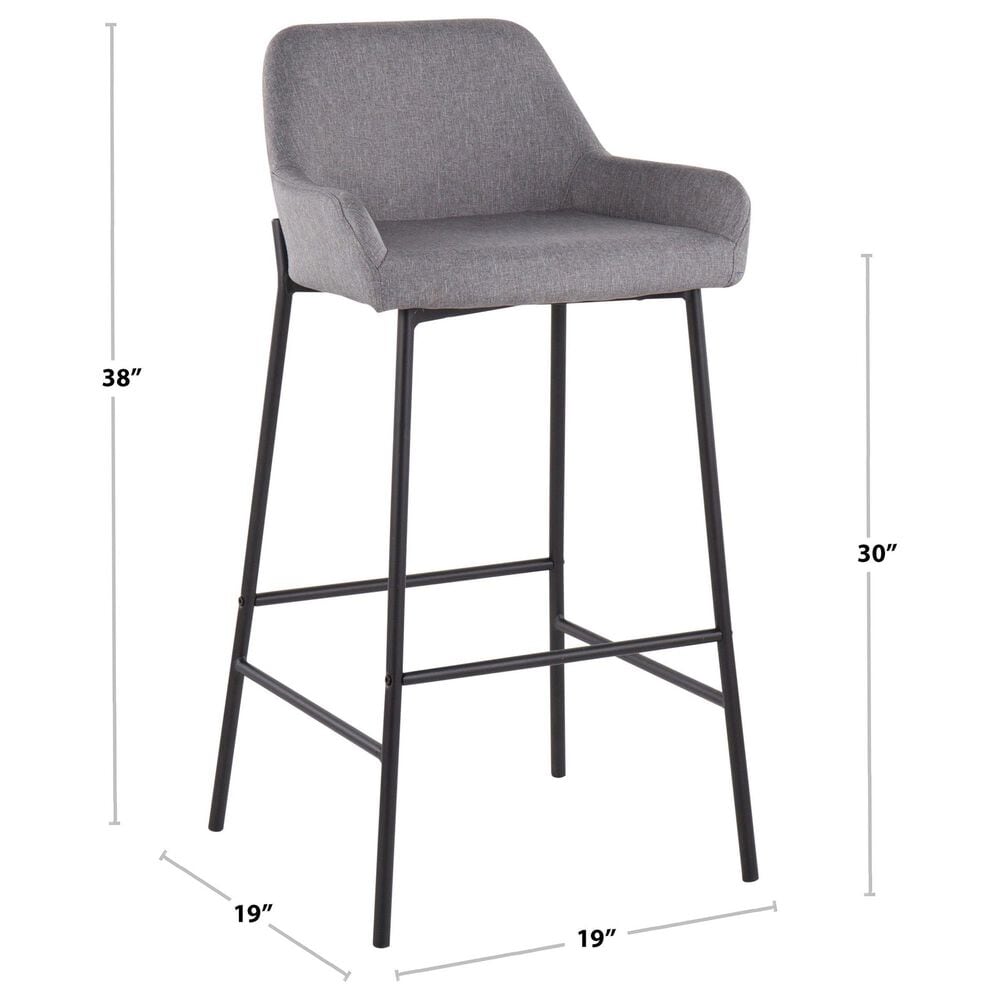 LumiSource Daniella Bar Stool with Grey Upholstery in Black (Set of 2), , large
