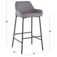 LumiSource Daniella Bar Stool with Grey Upholstery in Black (Set of 2), , large