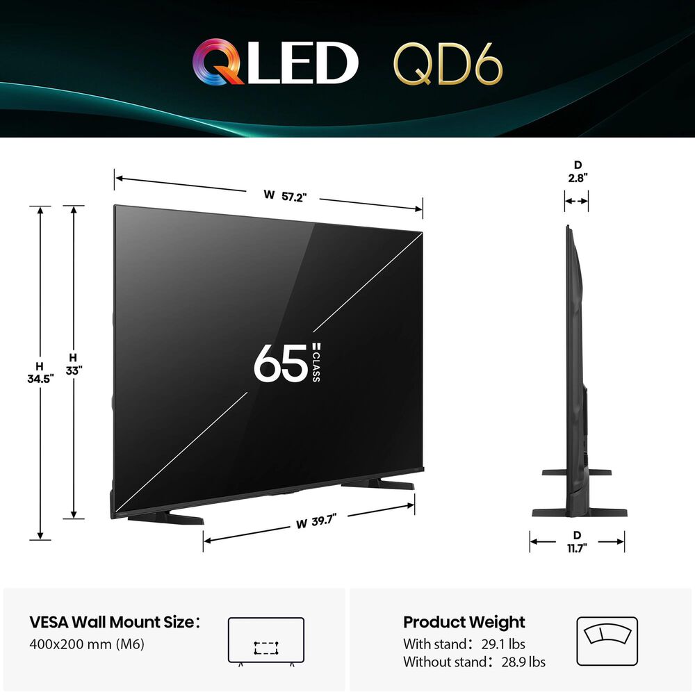 Hisense 65&quot; Class QD6 Series QLED 4K in Black - Smart Fire TV, , large
