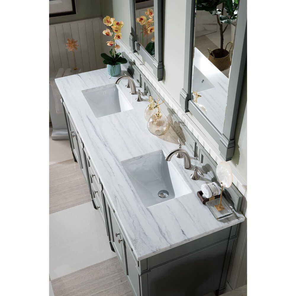 James Martin Vanities Brittany 72&quot; Double Bathroom Vanity in Urban Gray with 3 cm Arctic Fall Solid Surface Top and Rectangle Sinks, , large