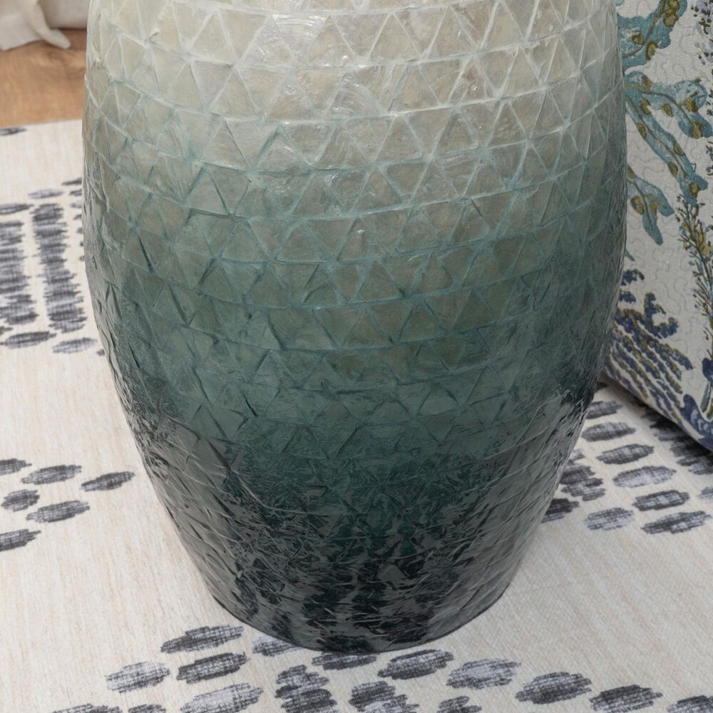 Linon Home Decor Prianna Drum End Table with Ombre Capiz in Blue and White, , large