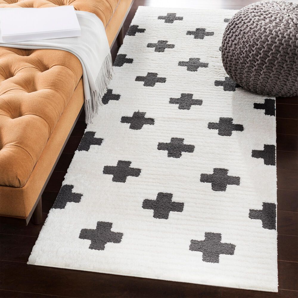 Surya Moroccan Shag MCS-2306 2&#39;7&quot; x 7&#39;3&quot; Black and White Runner, , large